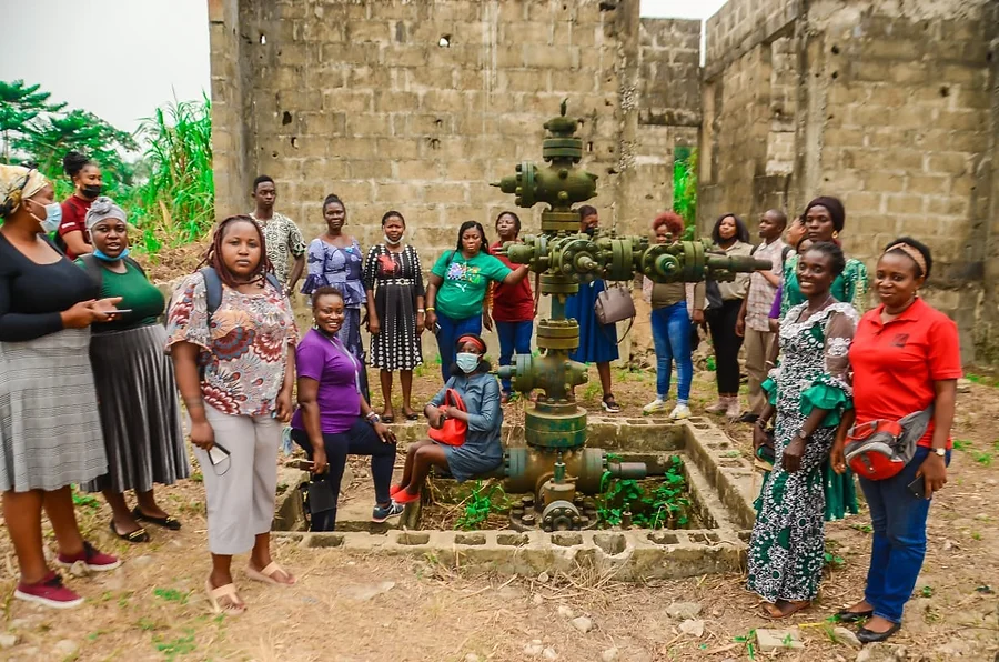 Regional Exchange visit with Women from 12 countries having extractive issues, this was a visit to the first oil well in Otuagbagi community, commonly known as Olobiri Oil well One, in Bayelsa State in 2022. (Photo: KEBETKACHE Media and Communications Unit)